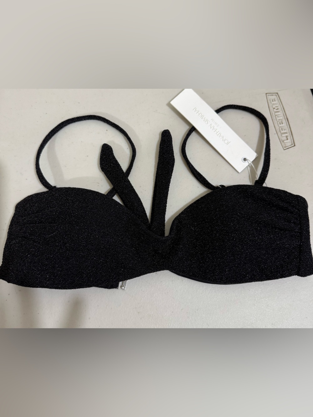 envy Black Shimmer Bandeau Bikini Top with Removable Halter